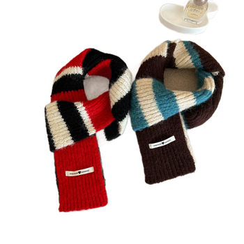 Fular tricotat din lână-amestec pentru iarnă, în dungi, warp-knitted, unisex, menține căldura