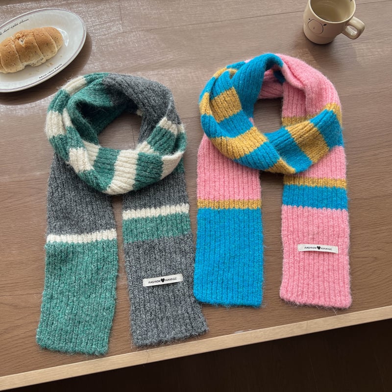 Fular tricotat din lână-amestec pentru iarnă, în dungi, warp-knitted, unisex, menține căldura