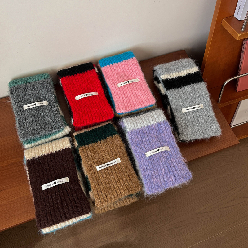 Fular tricotat din lână-amestec pentru iarnă, în dungi, warp-knitted, unisex, menține căldura