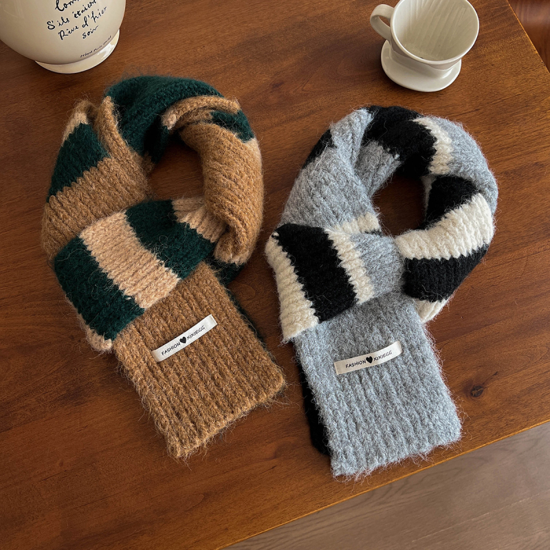 Fular tricotat din lână-amestec pentru iarnă, în dungi, warp-knitted, unisex, menține căldura