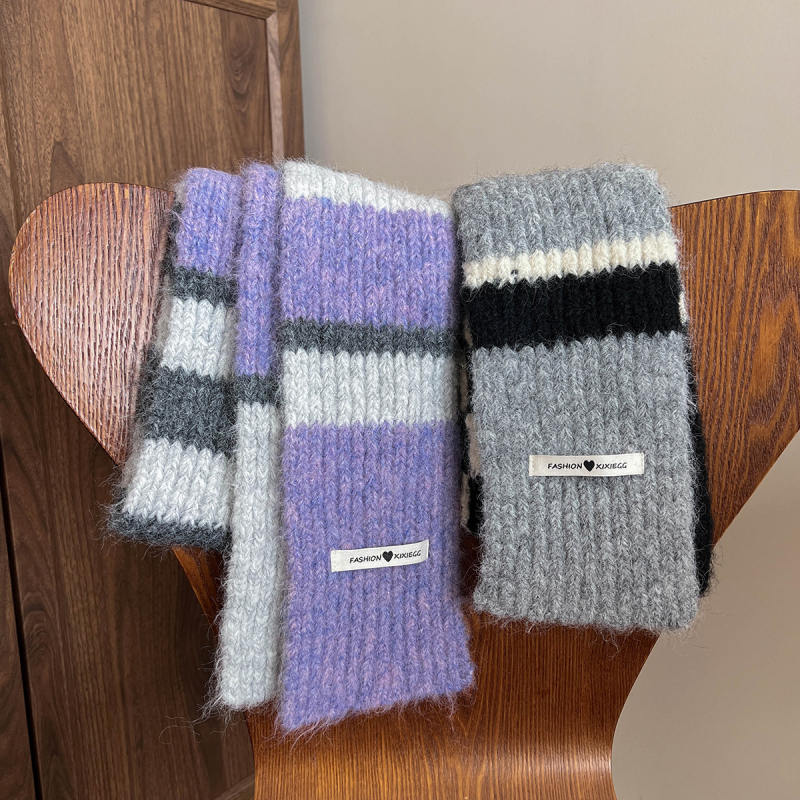 Fular tricotat din lână-amestec pentru iarnă, în dungi, warp-knitted, unisex, menține căldura