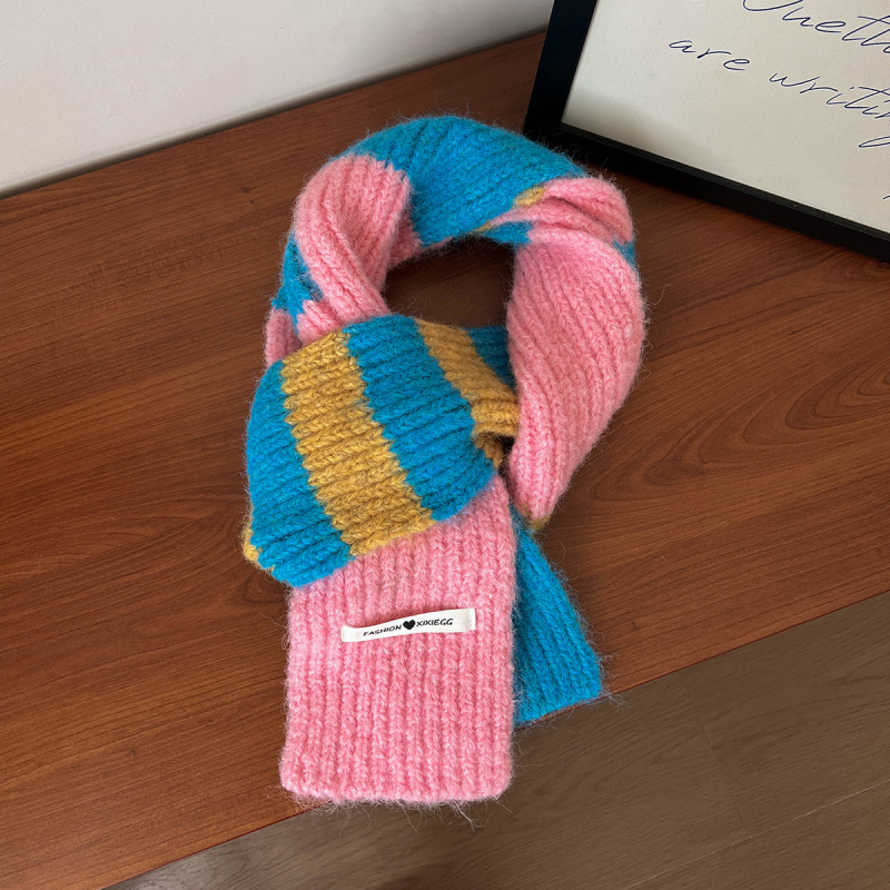 Fular tricotat din lână-amestec pentru iarnă, în dungi, warp-knitted, unisex, menține căldura
