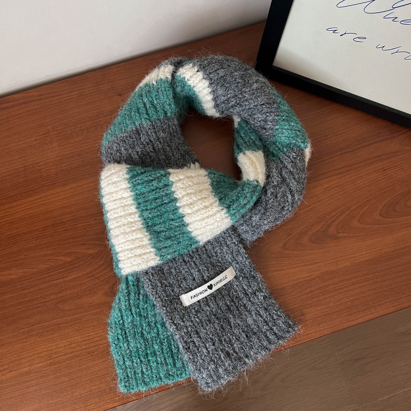 Fular tricotat din lână-amestec pentru iarnă, în dungi, warp-knitted, unisex, menține căldura