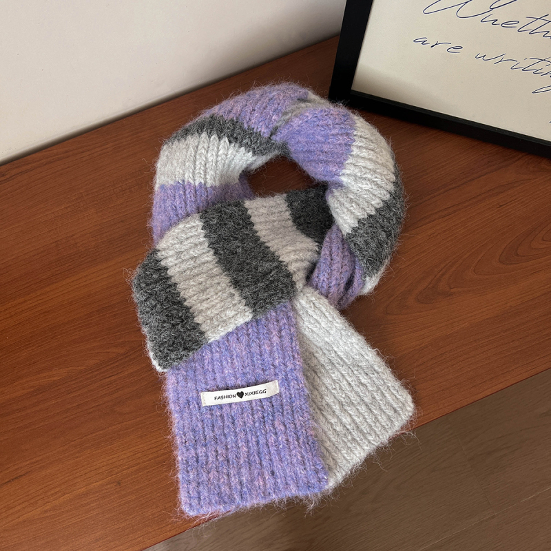 Fular tricotat din lână-amestec pentru iarnă, în dungi, warp-knitted, unisex, menține căldura