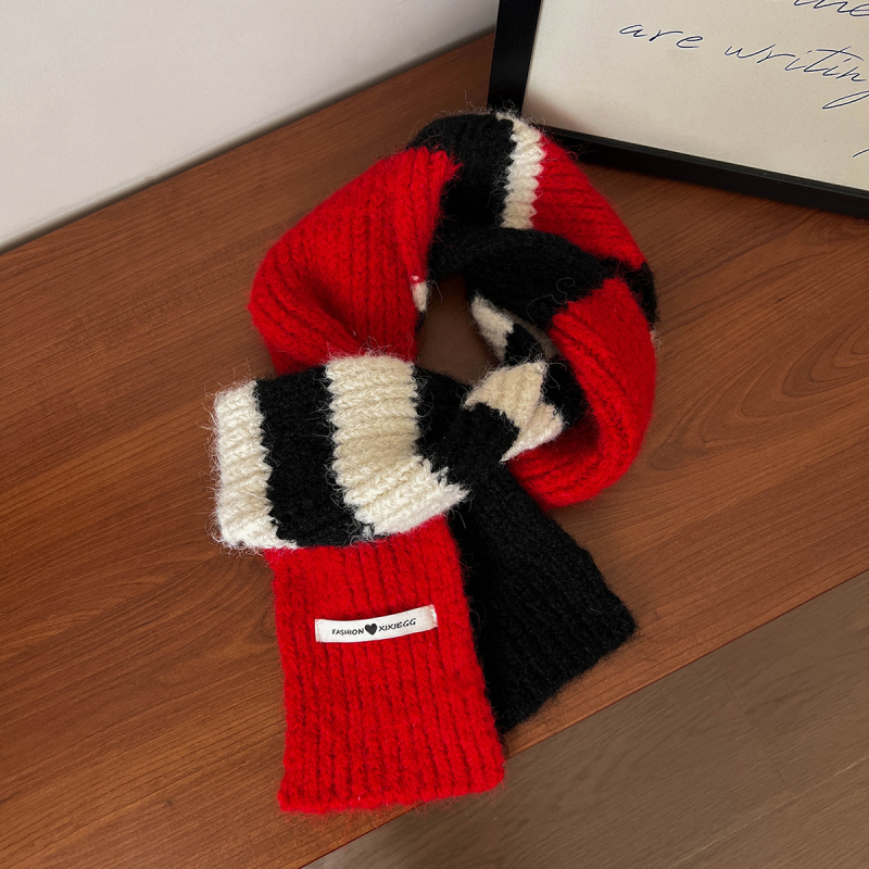 Fular tricotat din lână-amestec pentru iarnă, în dungi, warp-knitted, unisex, menține căldura