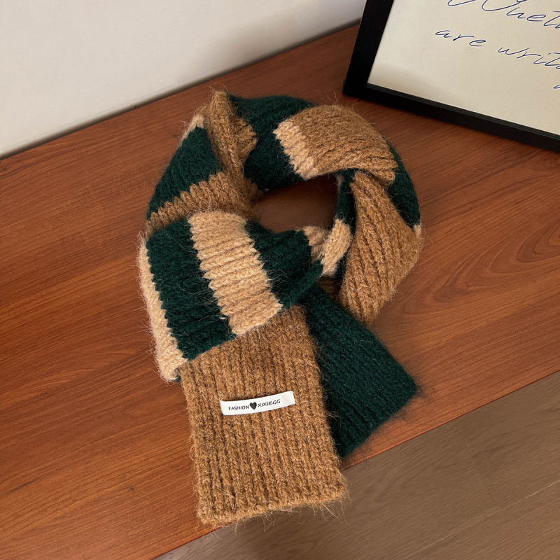 Fular tricotat din lână-amestec pentru iarnă, în dungi, warp-knitted, unisex, menține căldura