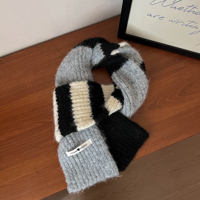 Fular tricotat din lână-amestec pentru iarnă, în dungi, warp-knitted, unisex, menține căldura