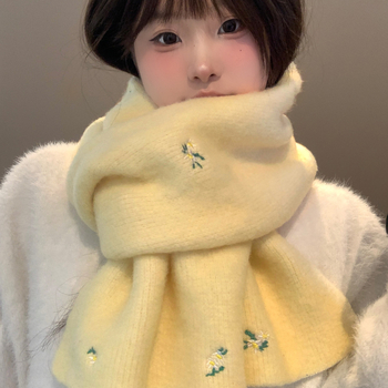 Корейски стил шал с флорална бродерия, вълнен плетен шал, топло през зимата, свеж и сладък стил