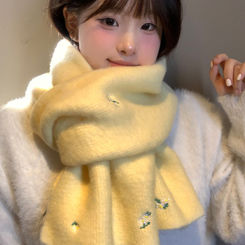 Корейски стил шал с флорална бродерия, вълнен плетен шал, топло през зимата, свеж и сладък стил