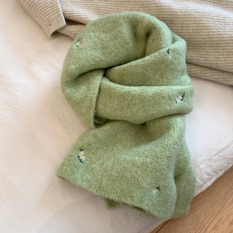 Корейски стил шал с флорална бродерия, вълнен плетен шал, топло през зимата, свеж и сладък стил