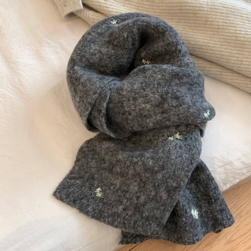 Корейски стил шал с флорална бродерия, вълнен плетен шал, топло през зимата, свеж и сладък стил