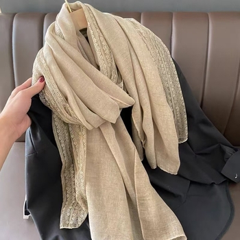 Ženski šal od pamuka i lana, satinirano warp-knit tkanje, jesenska sezona, svježi i slatki stil