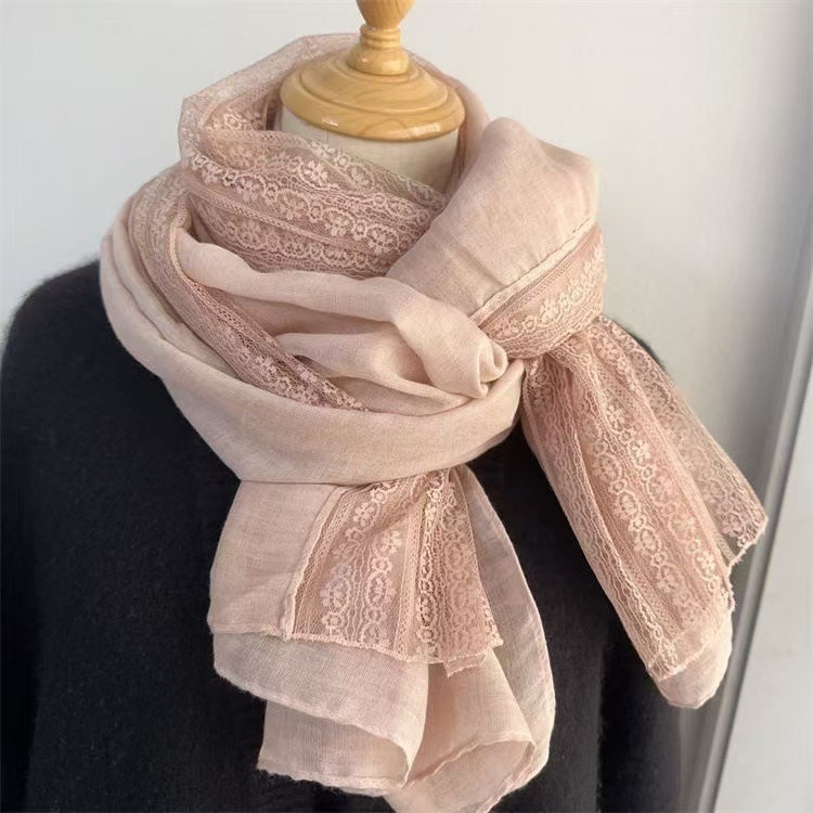 Ženski šal od pamuka i lana, satinirano warp-knit tkanje, jesenska sezona, svježi i slatki stil