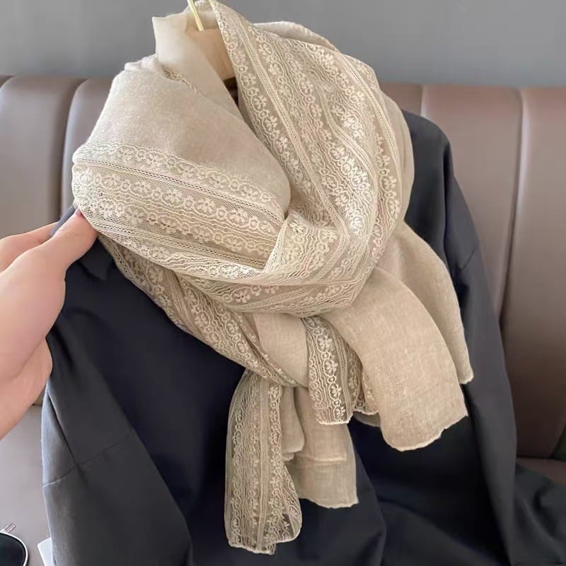 Ženski šal od pamuka i lana, satinirano warp-knit tkanje, jesenska sezona, svježi i slatki stil