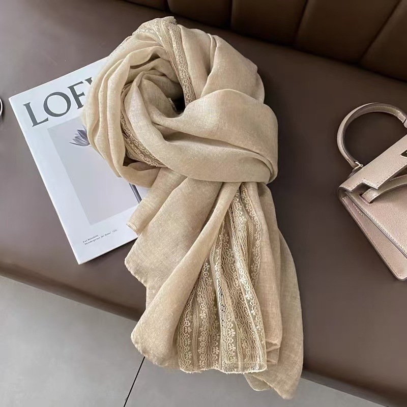 Ženski šal od pamuka i lana, satinirano warp-knit tkanje, jesenska sezona, svježi i slatki stil