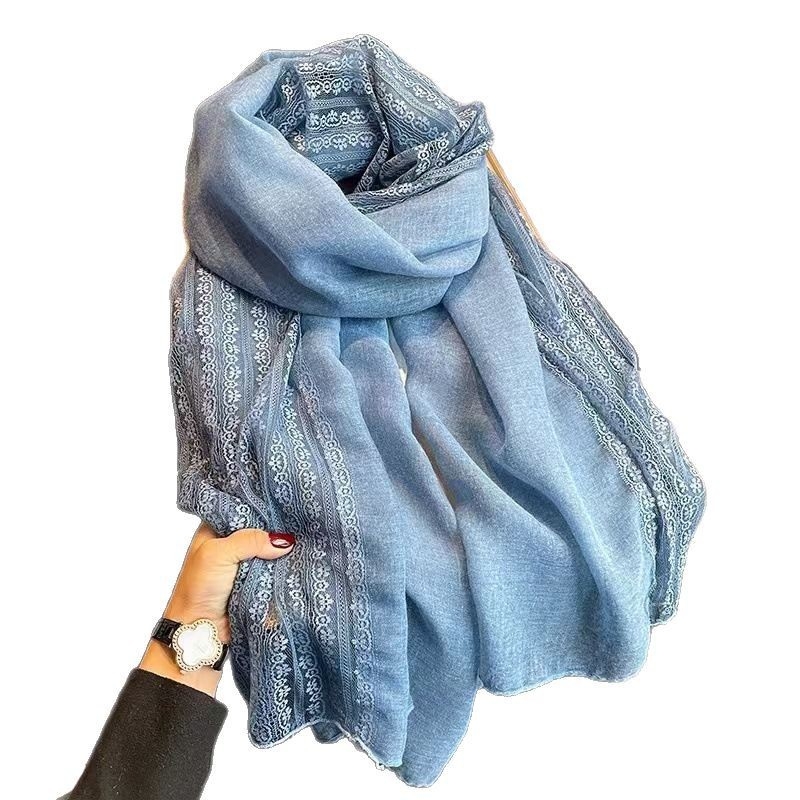 Ženski šal od pamuka i lana, satinirano warp-knit tkanje, jesenska sezona, svježi i slatki stil