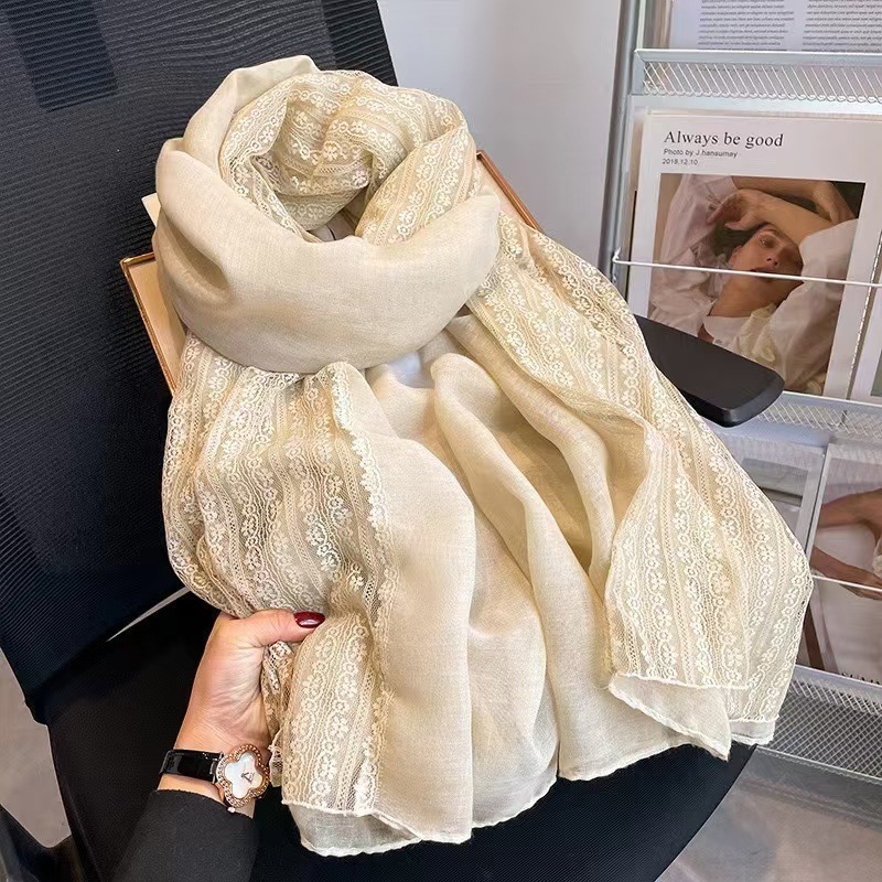 Ženski šal od pamuka i lana, satinirano warp-knit tkanje, jesenska sezona, svježi i slatki stil