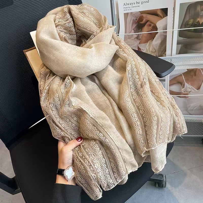 Ženski šal od pamuka i lana, satinirano warp-knit tkanje, jesenska sezona, svježi i slatki stil