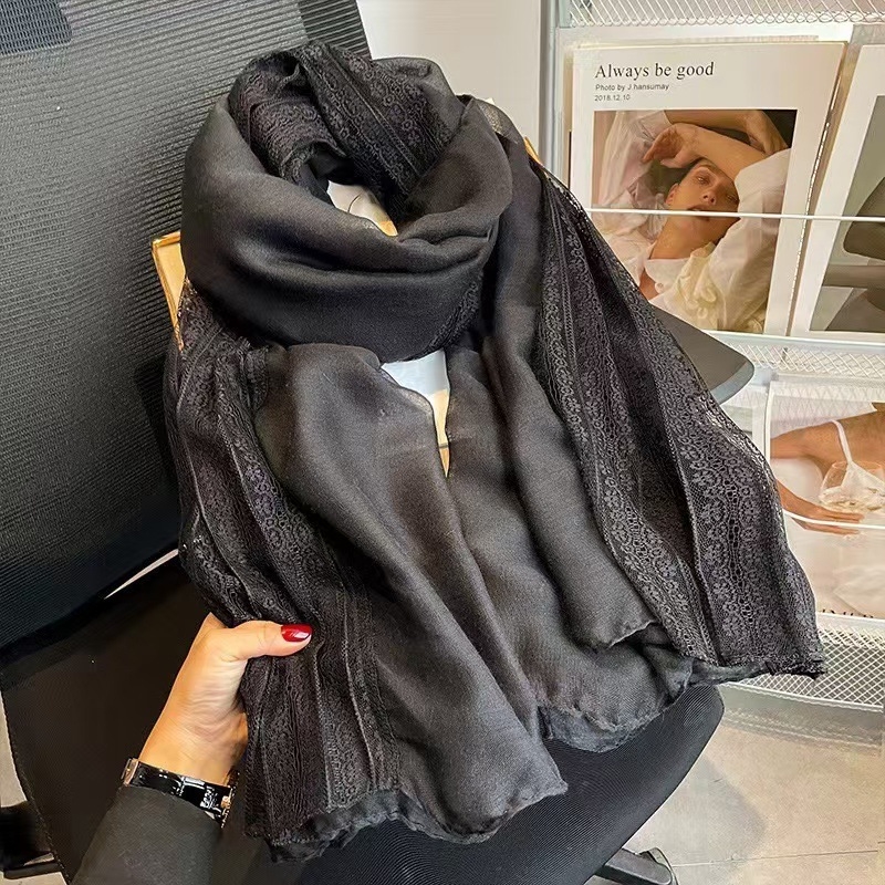 Ženski šal od pamuka i lana, satinirano warp-knit tkanje, jesenska sezona, svježi i slatki stil