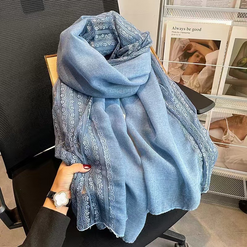 Ženski šal od pamuka i lana, satinirano warp-knit tkanje, jesenska sezona, svježi i slatki stil