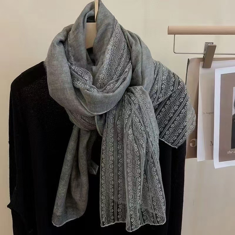 Ženski šal od pamuka i lana, satinirano warp-knit tkanje, jesenska sezona, svježi i slatki stil