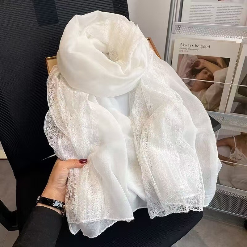 Ženski šal od pamuka i lana, satinirano warp-knit tkanje, jesenska sezona, svježi i slatki stil