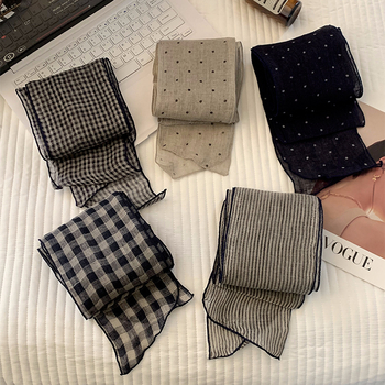 Εσάρπα καρό από βαμβάκι-λίνου, πλεκτή με ύφανση κατά μήκος, φθινοπωρινό στυλ (Ύφανση με οριζόντιες νήματα; Βαμβάκι και λίνου; Βαμβάκι; Λινό)