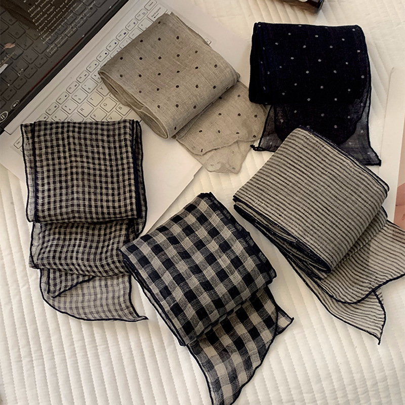 Εσάρπα καρό από βαμβάκι-λίνου, πλεκτή με ύφανση κατά μήκος, φθινοπωρινό στυλ (Ύφανση με οριζόντιες νήματα; Βαμβάκι και λίνου; Βαμβάκι; Λινό)