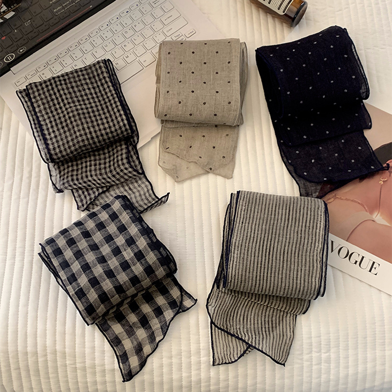 Εσάρπα καρό από βαμβάκι-λίνου, πλεκτή με ύφανση κατά μήκος, φθινοπωρινό στυλ (Ύφανση με οριζόντιες νήματα; Βαμβάκι και λίνου; Βαμβάκι; Λινό)