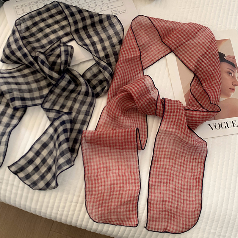 Εσάρπα καρό από βαμβάκι-λίνου, πλεκτή με ύφανση κατά μήκος, φθινοπωρινό στυλ (Ύφανση με οριζόντιες νήματα; Βαμβάκι και λίνου; Βαμβάκι; Λινό)