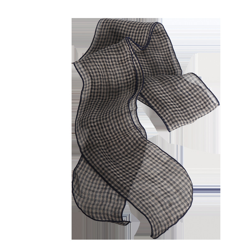 Εσάρπα καρό από βαμβάκι-λίνου, πλεκτή με ύφανση κατά μήκος, φθινοπωρινό στυλ (Ύφανση με οριζόντιες νήματα; Βαμβάκι και λίνου; Βαμβάκι; Λινό)