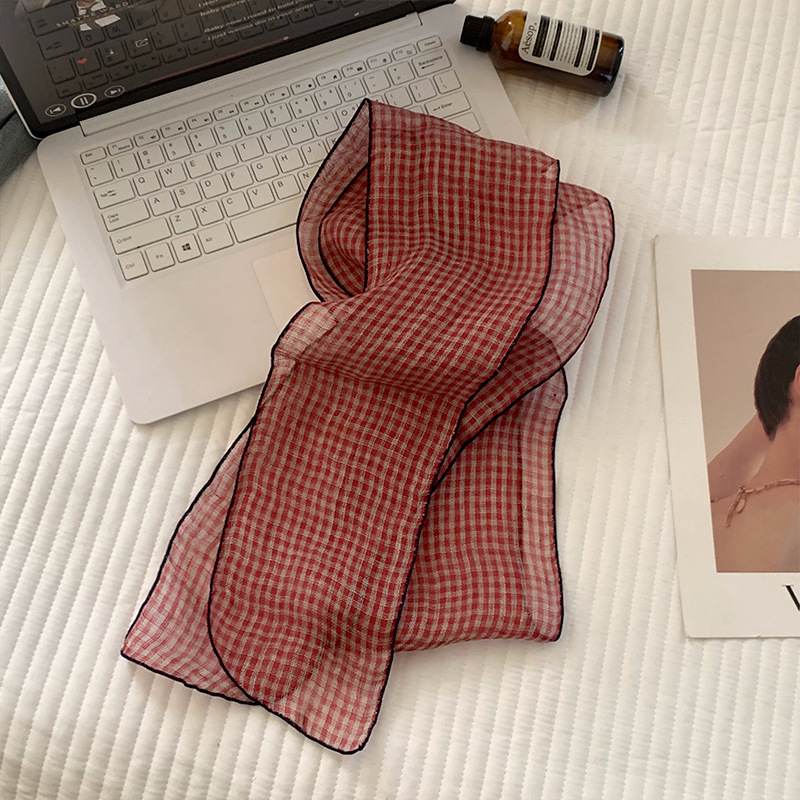 Εσάρπα καρό από βαμβάκι-λίνου, πλεκτή με ύφανση κατά μήκος, φθινοπωρινό στυλ (Ύφανση με οριζόντιες νήματα; Βαμβάκι και λίνου; Βαμβάκι; Λινό)