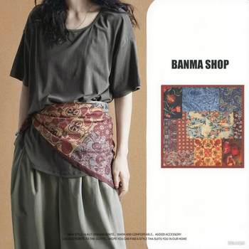 Damski šal od pamuka i svile, Plain pletena tkanina, mali kvadrat, ljeto — Su Silk (Tkanina: pamuk i svila; Pleteni: Plain; Oblik: mali kvadrat; Sezona: ljeto; Značka: Su Silk)