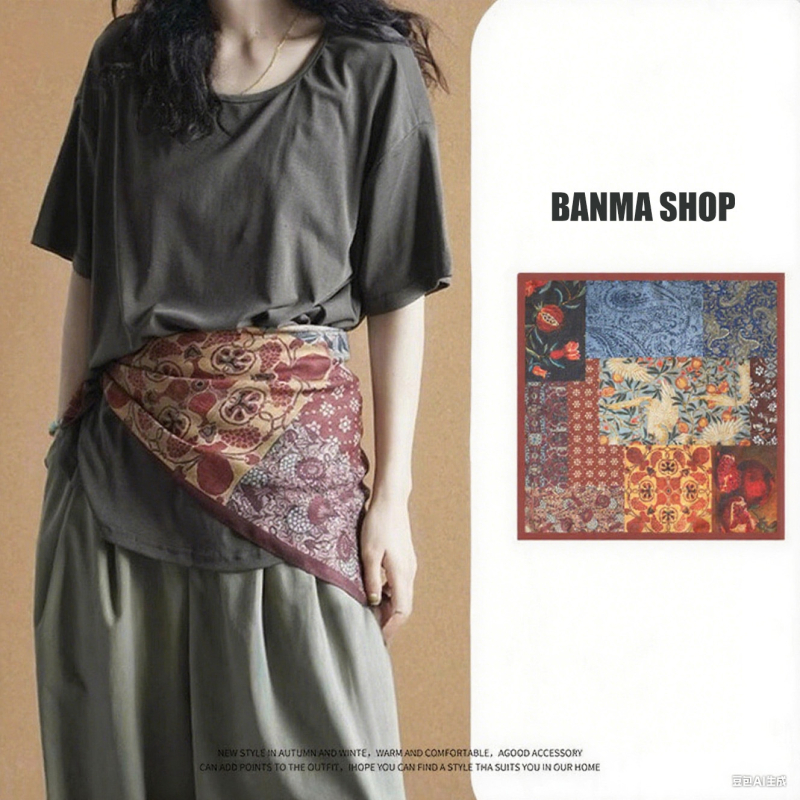 Damski šal od pamuka i svile, Plain pletena tkanina, mali kvadrat, ljeto — Su Silk (Tkanina: pamuk i svila; Pleteni: Plain; Oblik: mali kvadrat; Sezona: ljeto; Značka: Su Silk)