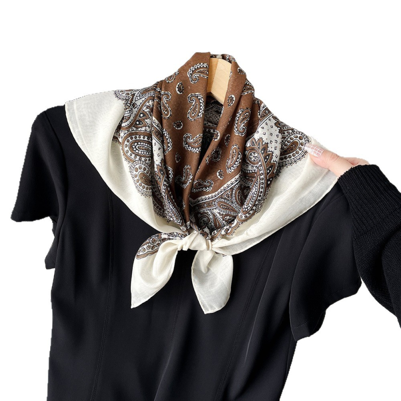 Damski šal od pamuka i svile, Plain pletena tkanina, mali kvadrat, ljeto — Su Silk (Tkanina: pamuk i svila; Pleteni: Plain; Oblik: mali kvadrat; Sezona: ljeto; Značka: Su Silk)