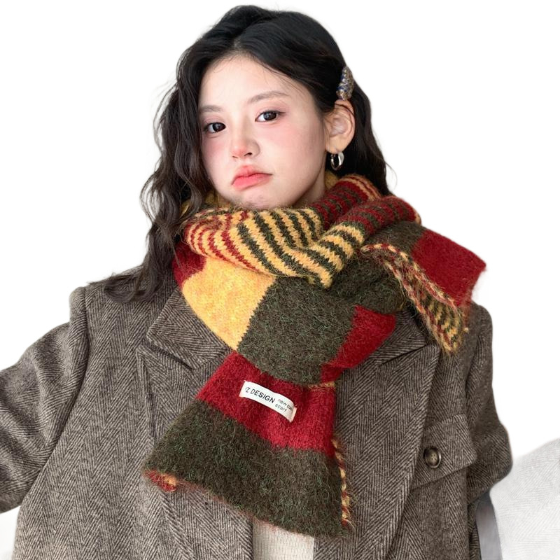 Knit šal s blok bojom — Warp-knit, akril s imitacijom kašmira, 21-30% sadržaj, održava toplinu, zima