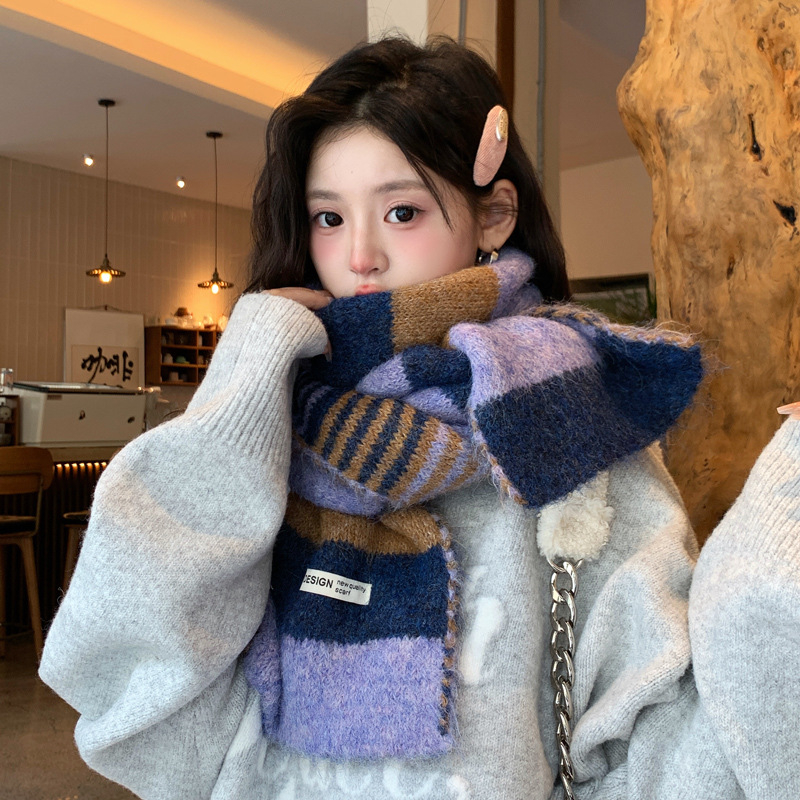 Knit šal s blok bojom — Warp-knit, akril s imitacijom kašmira, 21-30% sadržaj, održava toplinu, zima