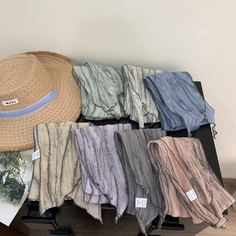 Šal od pamuka i lana s otiskom, warp-knit tkanje, ljeto izdanje, literarno retro stil