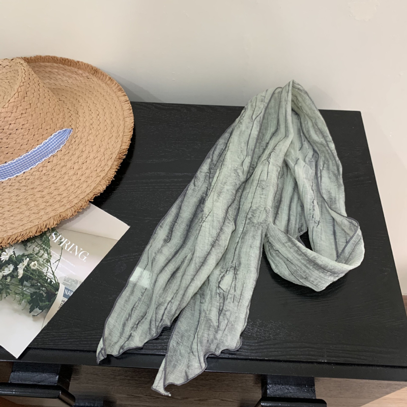 Šal od pamuka i lana s otiskom, warp-knit tkanje, ljeto izdanje, literarno retro stil