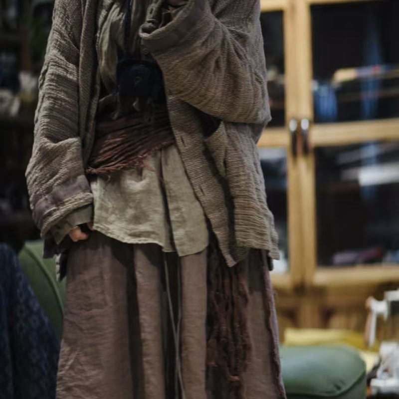 Sn233 Șal din in vopsit prin fir, cu curea — Multifuncțional, retro mix‑and‑match, pentru iarnă și toamnă, lansare toamnă 2025