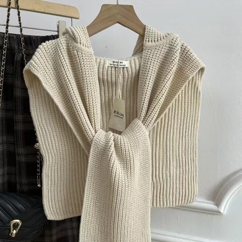Unisex zimski pleteni šal s kapuljačom — vuna, warp tkanje, monocromatski uzorak, drži toplinu, japansko-korejski sladak stil
