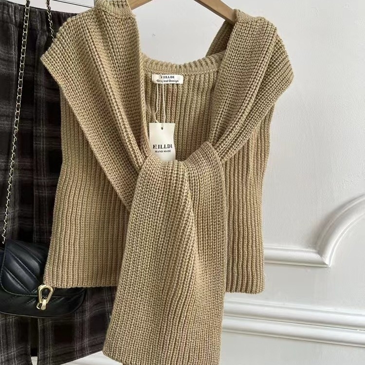 Unisex zimski pleteni šal s kapuljačom — vuna, warp tkanje, monocromatski uzorak, drži toplinu, japansko-korejski sladak stil