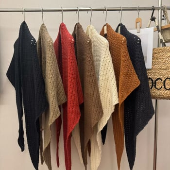 Дамски триъгълен шал, японско-корейски стил, полиестер, монохромен модел, жакардова тъкан