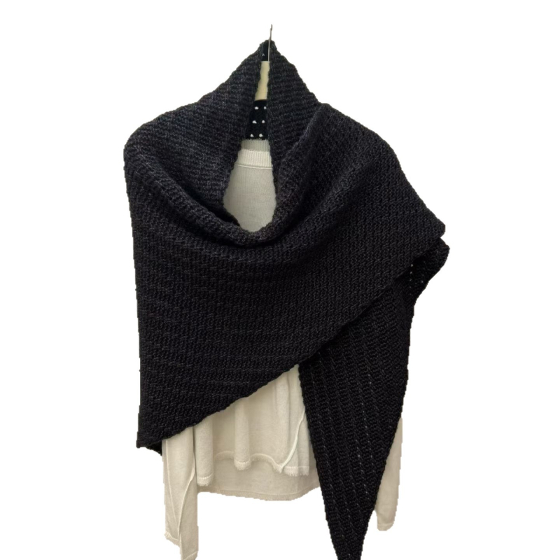 Дамски триъгълен шал, японско-корейски стил, полиестер, монохромен модел, жакардова тъкан