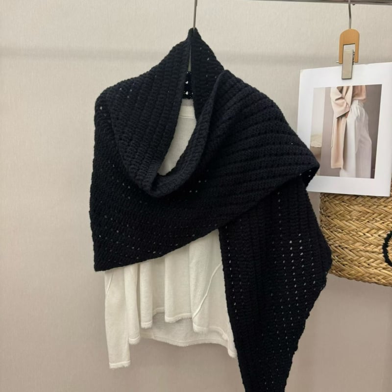 Дамски триъгълен шал, японско-корейски стил, полиестер, монохромен модел, жакардова тъкан