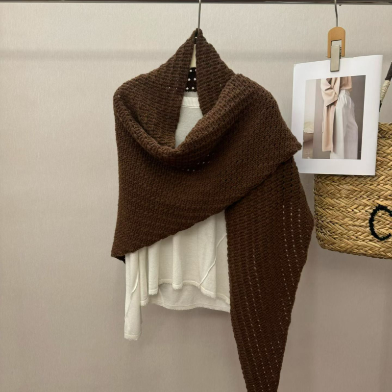 Дамски триъгълен шал, японско-корейски стил, полиестер, монохромен модел, жакардова тъкан