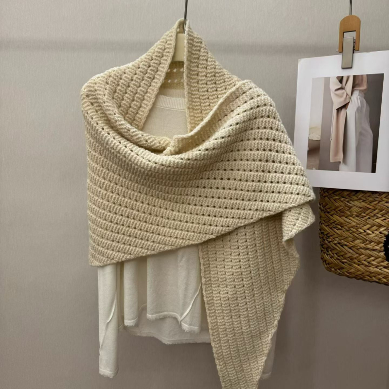 Дамски триъгълен шал, японско-корейски стил, полиестер, монохромен модел, жакардова тъкан