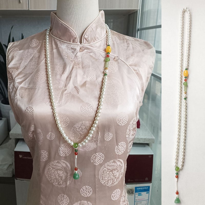 Ogrlica s umjetnim perlama, duga perlana ogrlica za žene, srednjovjekovni retro stil, materijal: umjetne perle, obujam 81 cm i više, težina 120 g