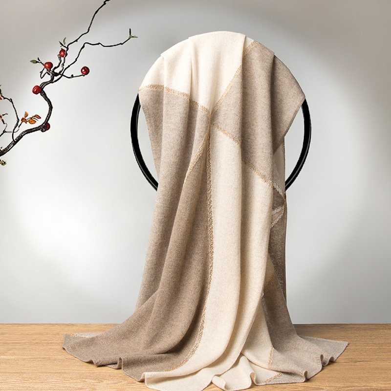 Κασμίρ warp-πλεκτός μεγάλος σάλι με σχέδιο συντονισμού, ζεστός για φθινόπωρο-χειμώνα