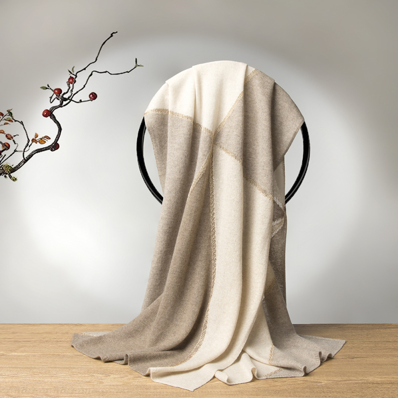 Κασμίρ warp-πλεκτός μεγάλος σάλι με σχέδιο συντονισμού, ζεστός για φθινόπωρο-χειμώνα